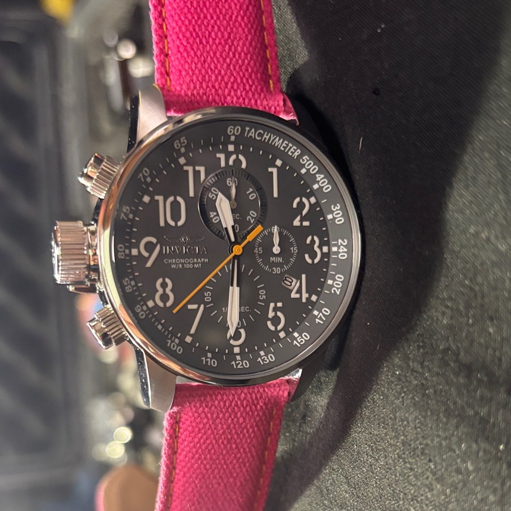 Invicta 12072 I-Force Lefty Crown Chronograph Grey Dial Pink and Yellow Fabric